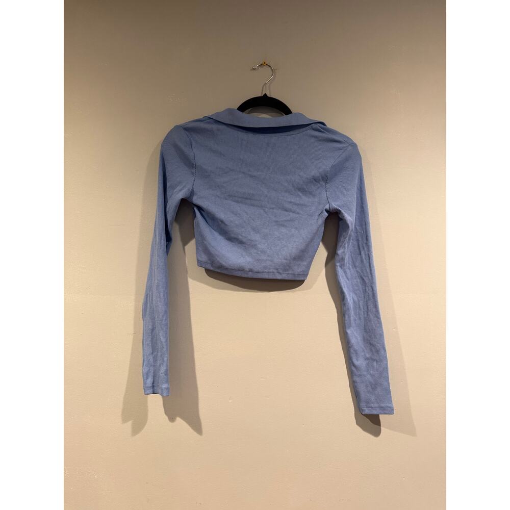 ZARA Ribbed Collared Long Sleeve Cropped Top - Picture 4 of 4